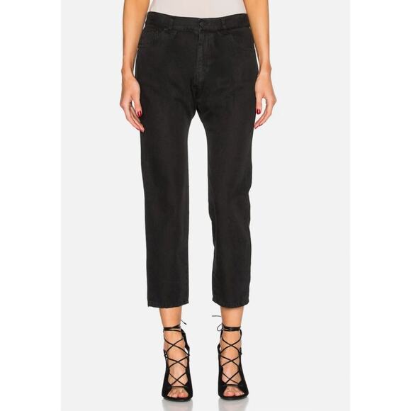 Nili Lotan Muted Black Drop Crotch Button Front Cropped Denim Jeans Size 6 - Picture 1 of 14